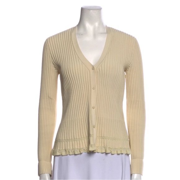 Theory Cream Ribbed Cardigan